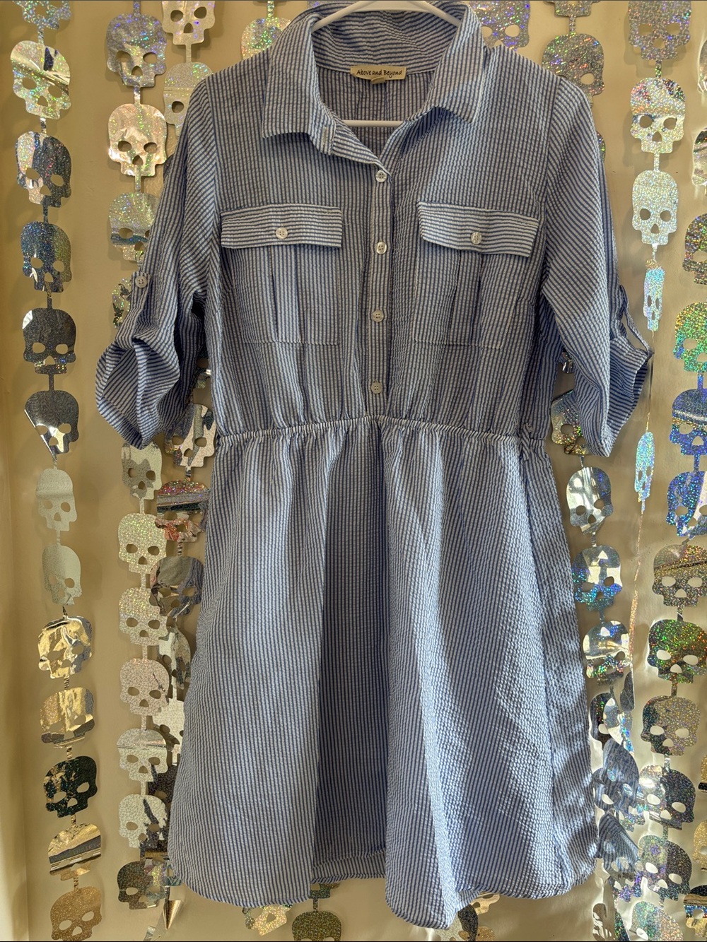 Womans Blue Striped Shirt Dress